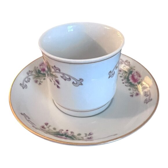 Demitasse Tea Cup and Saucer Set LILING CHINA Porcelain White Pink Rose Lotus - Picture 2 of 7